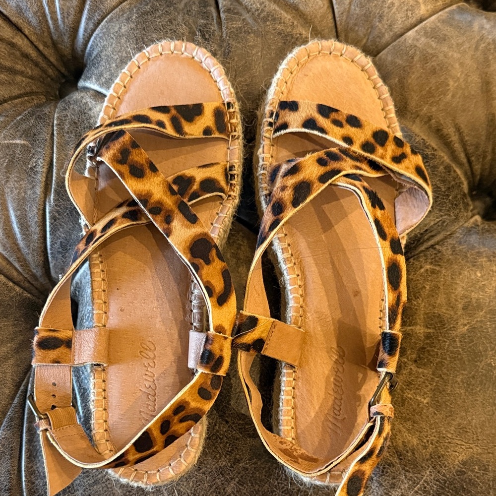 Madewell Leopard Print Espadrille Sandals in Tan and Black